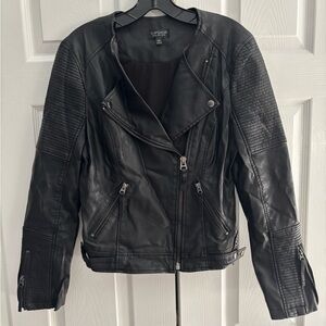 Topshop Black Quilted Moto-Style Leather Jacket